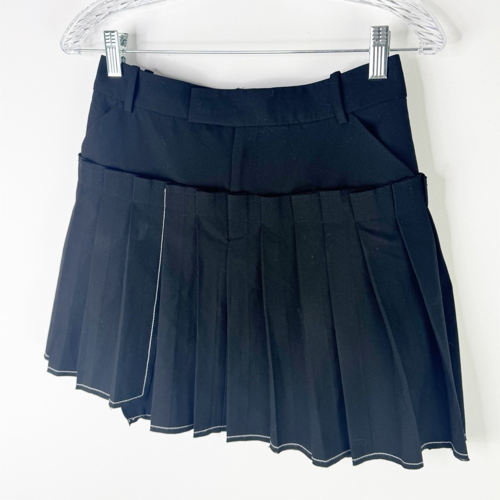 NBD Revolve Black Pleated Asymmetrical Y2K Goth Dark Academia Mini Skirt SMALL - Picture 3 of 13
